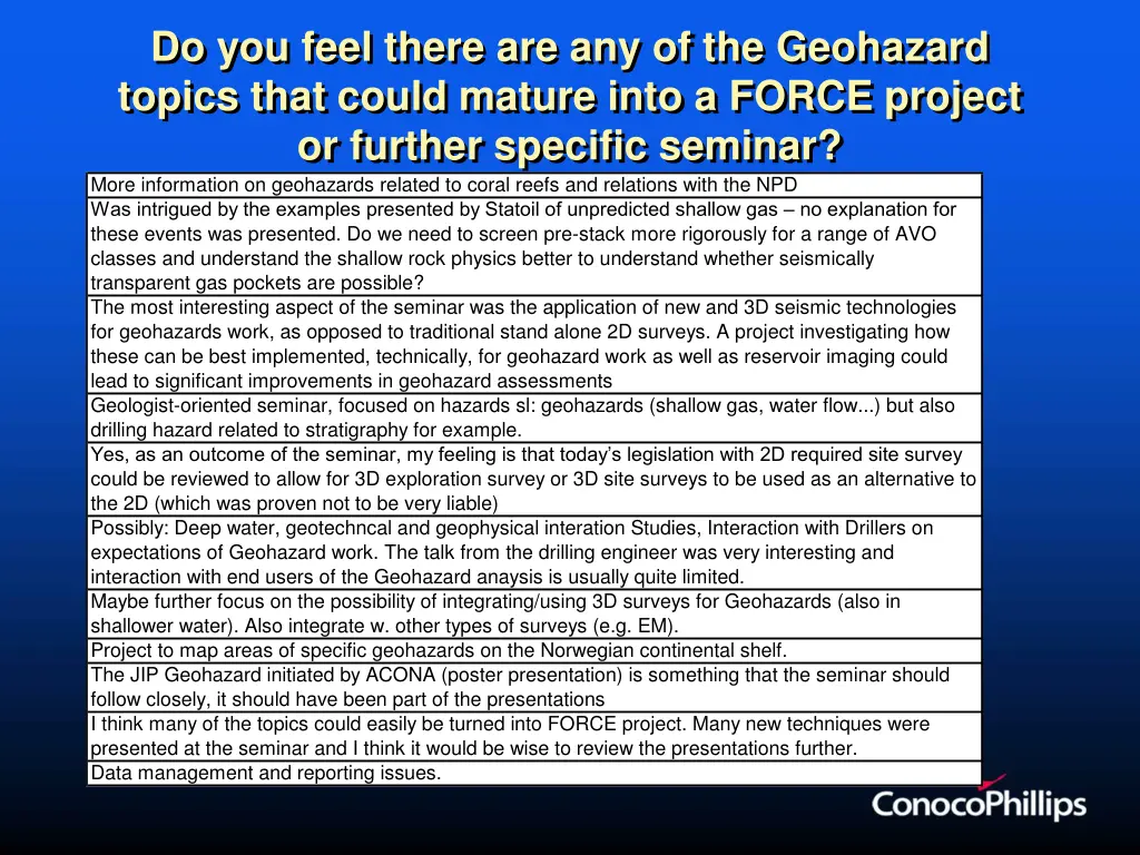 do you feel there are any of the geohazard topics