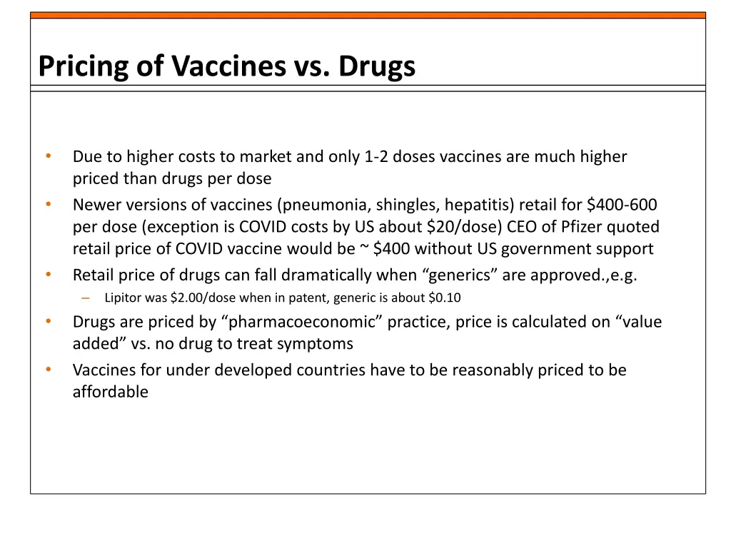 pricing of vaccines vs drugs