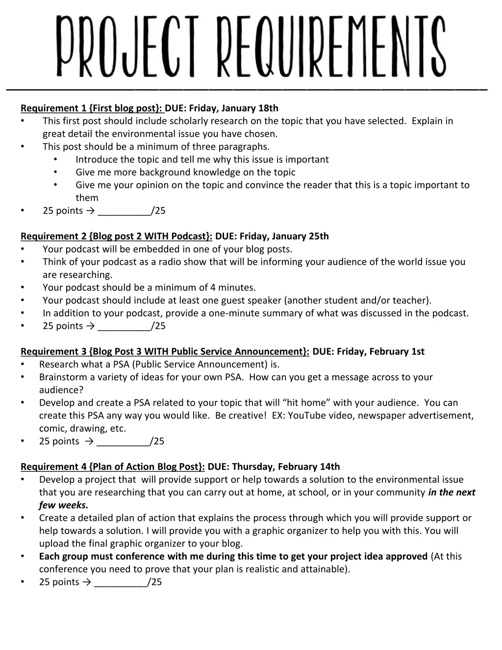requirement 1 first blog post due friday january