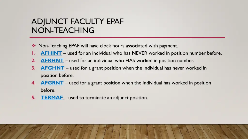 adjunct faculty epaf non teaching