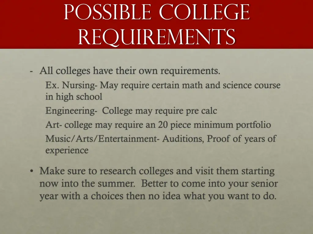 possible college requirements