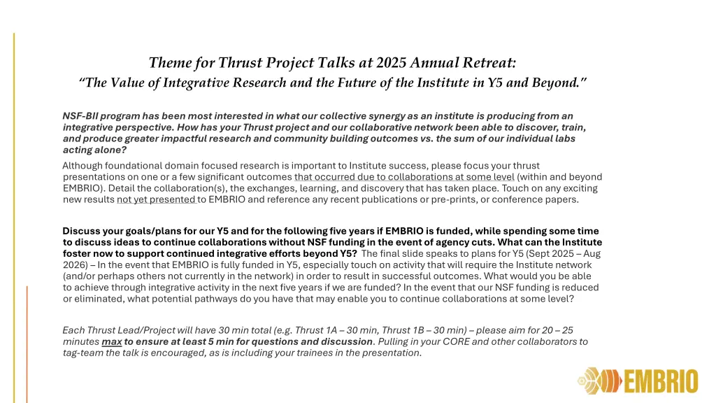 theme for thrust project talks at 2025 annual