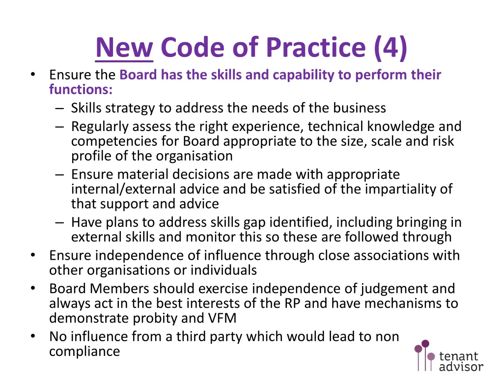 new code of practice 4 ensure the board