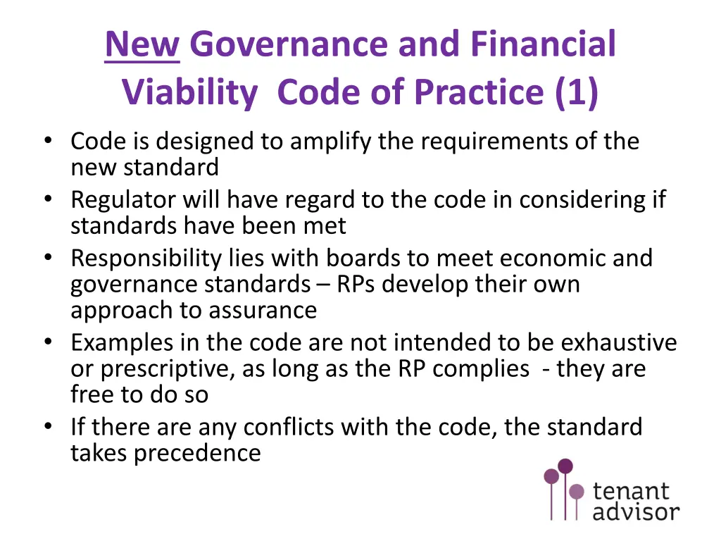new governance and financial viability code