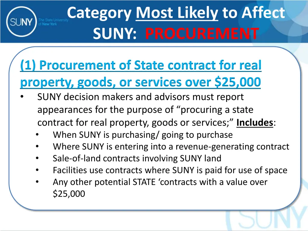 category most likely to affect suny procurement