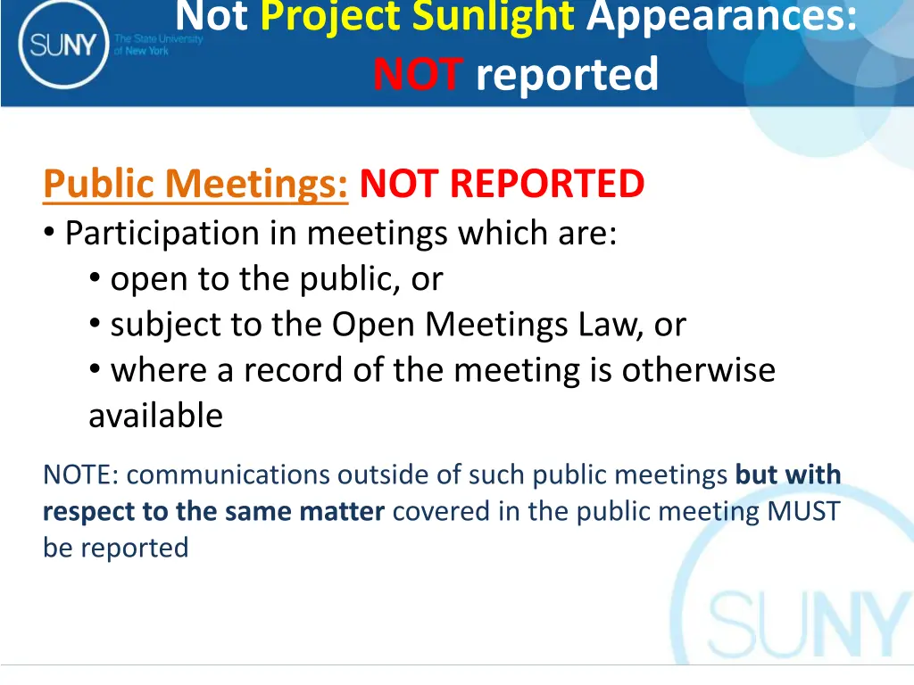 not project sunlight appearances not reported 10