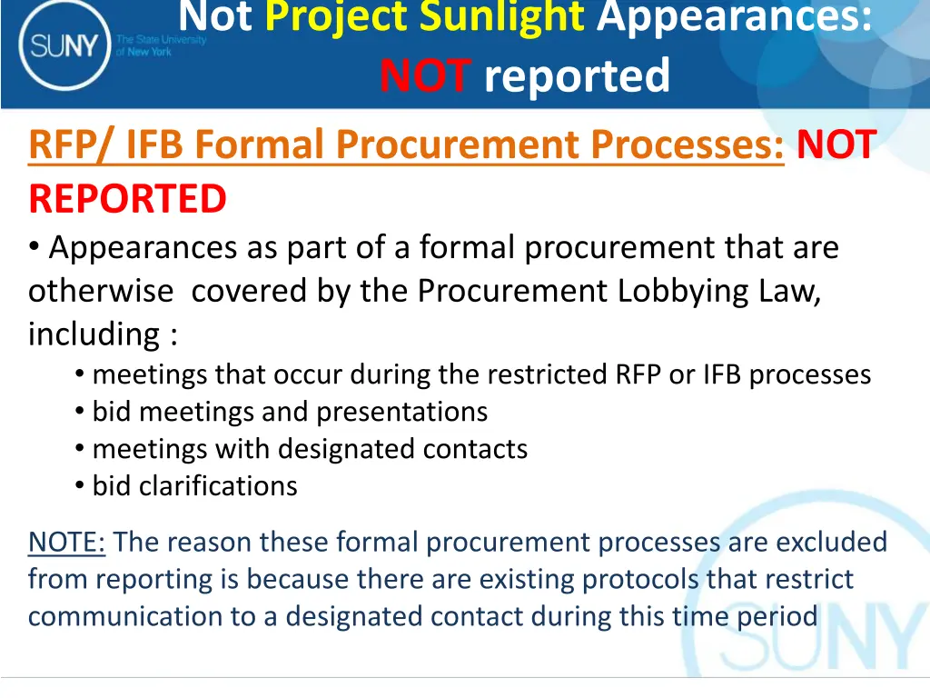 not project sunlight appearances not reported 11