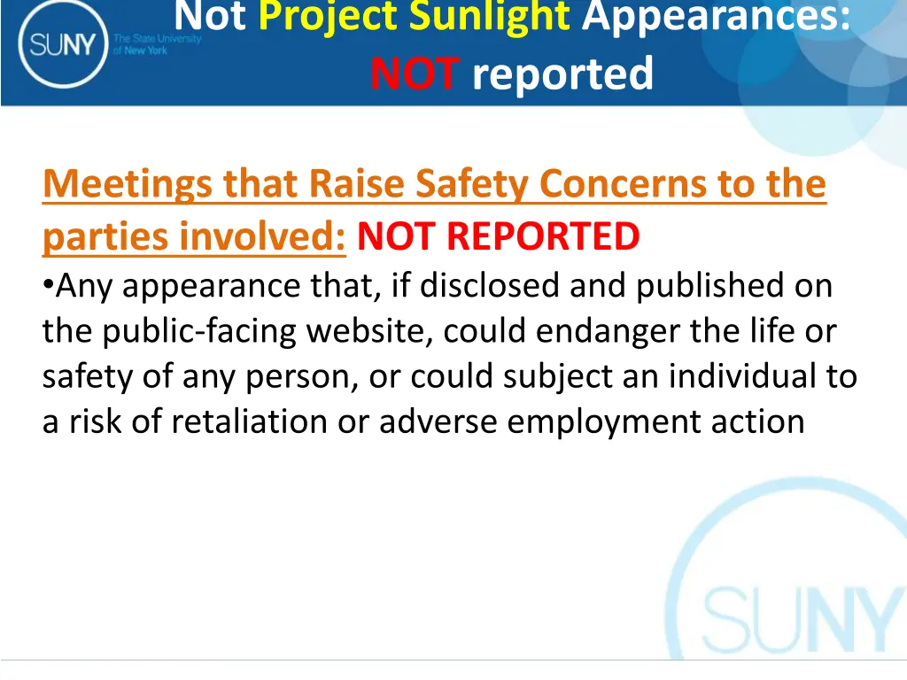 not project sunlight appearances not reported 12
