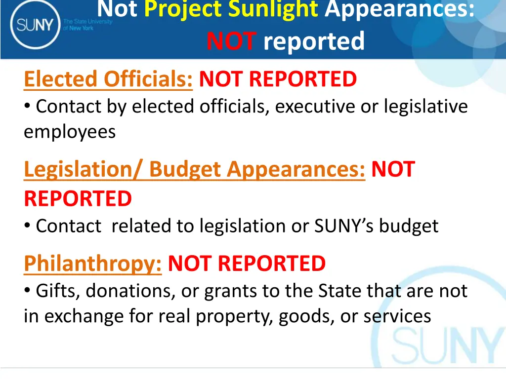 not project sunlight appearances not reported 2