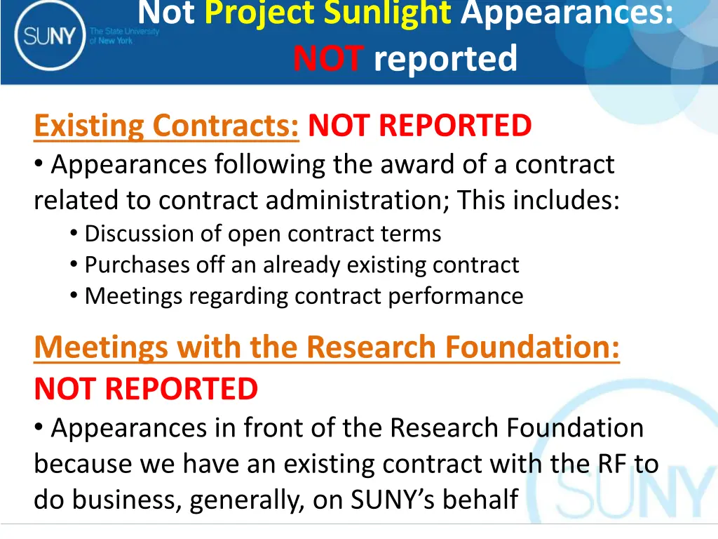 not project sunlight appearances not reported 3