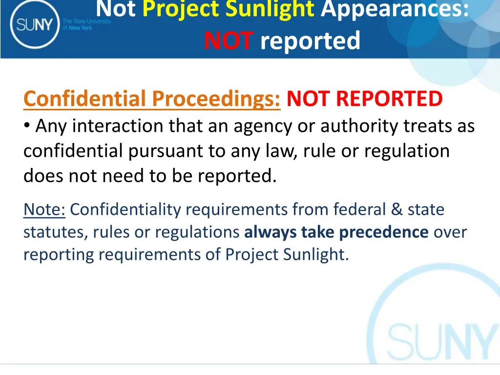 not project sunlight appearances not reported 4