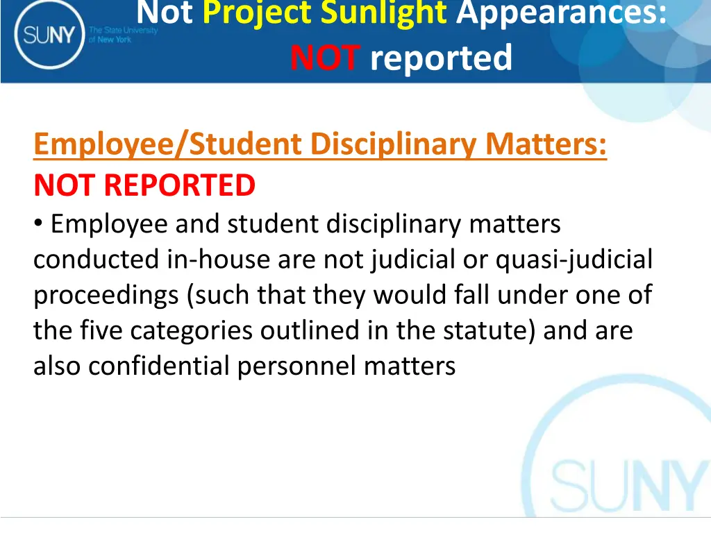 not project sunlight appearances not reported 5