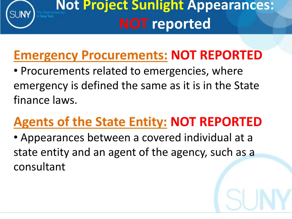 not project sunlight appearances not reported 6