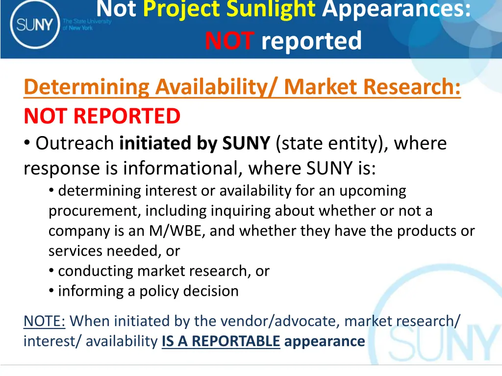 not project sunlight appearances not reported 8