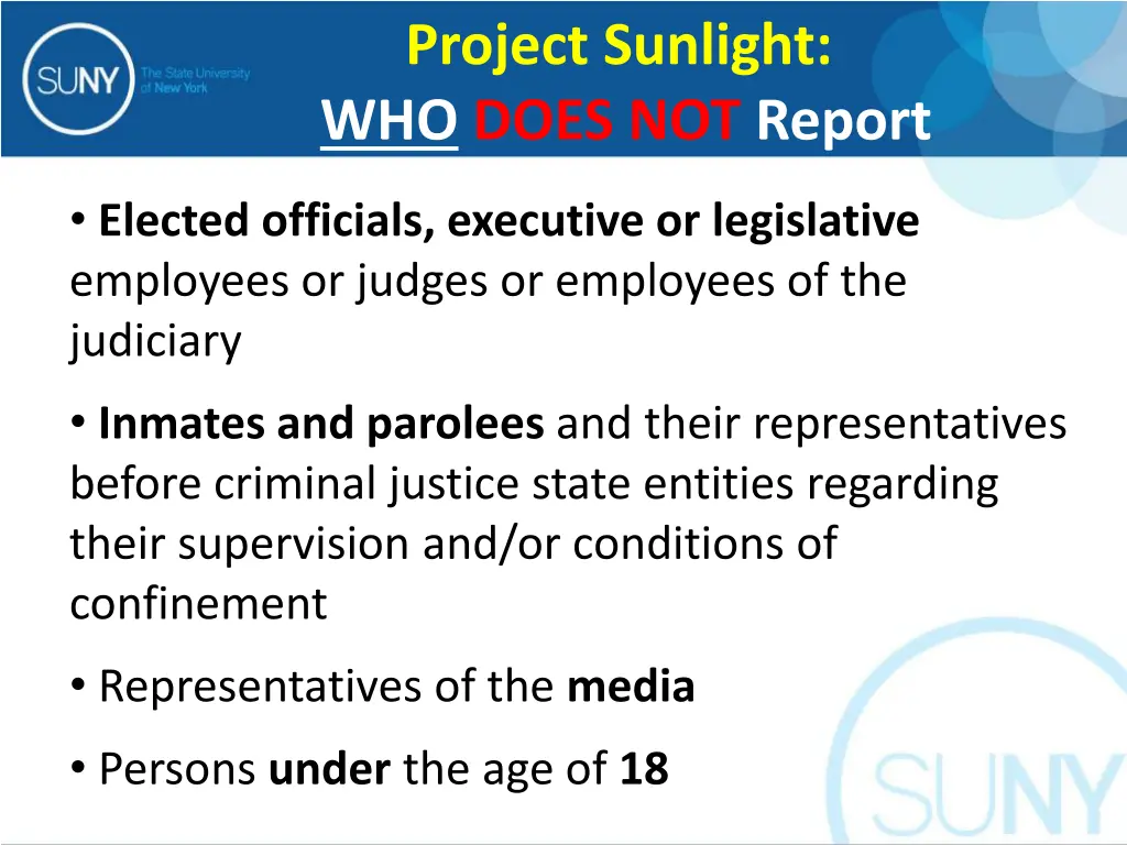 project sunlight who does not report