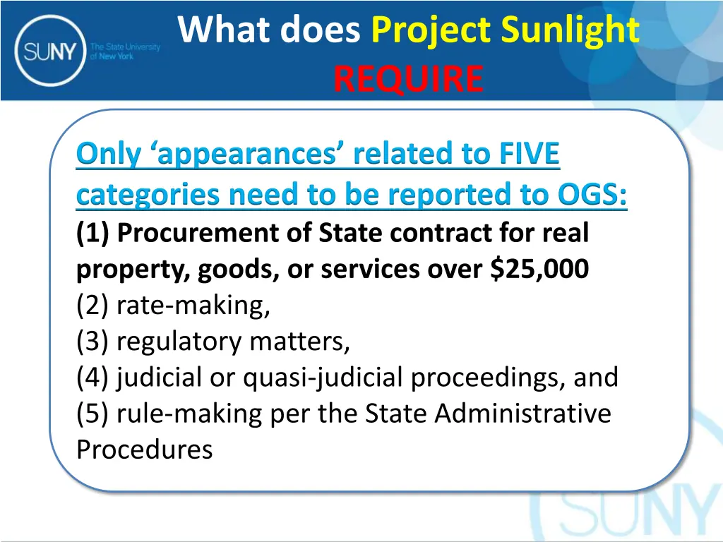 what does project sunlight require 1