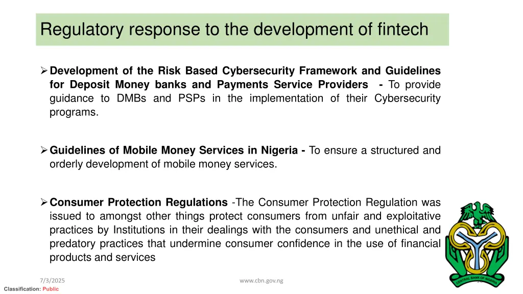 regulatory response to the development of fintech 1