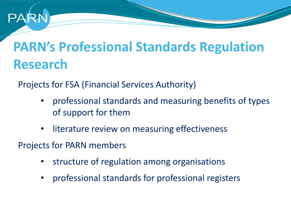 parn s professional standards regulation research