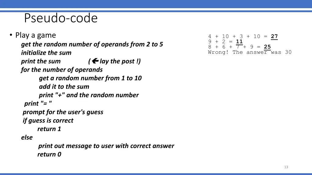 pseudo code play a game get the random number