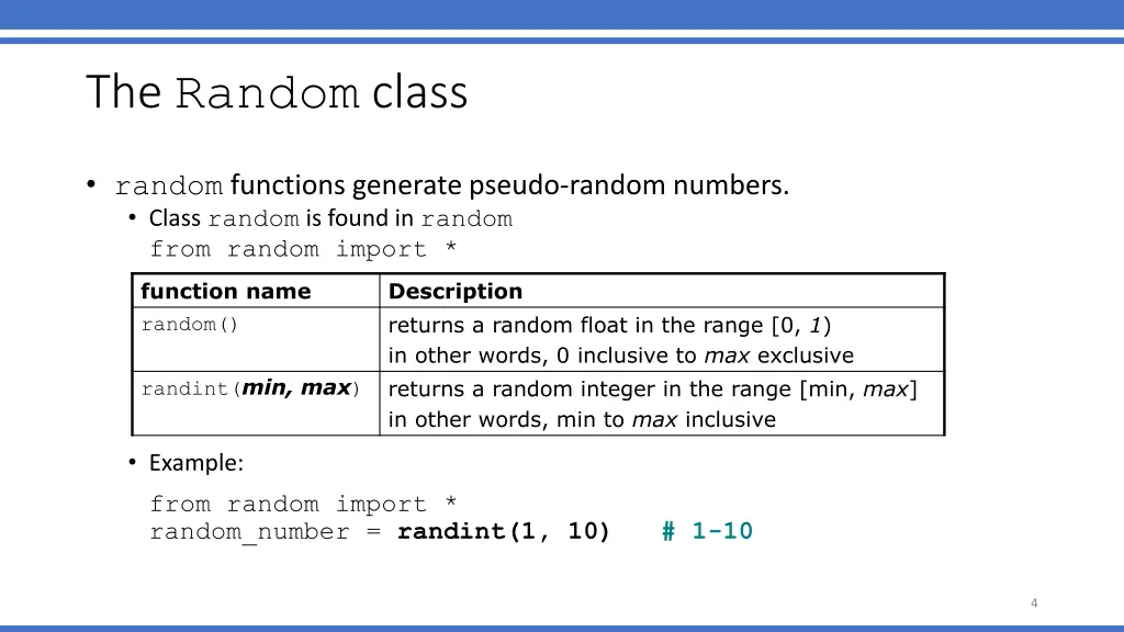 the random class