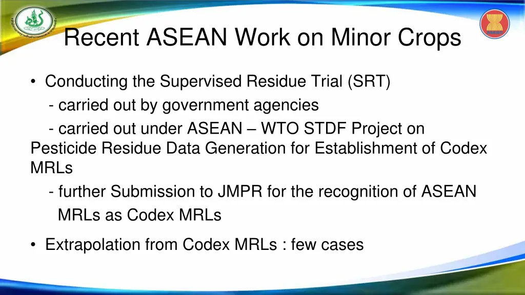 recent asean work on minor crops