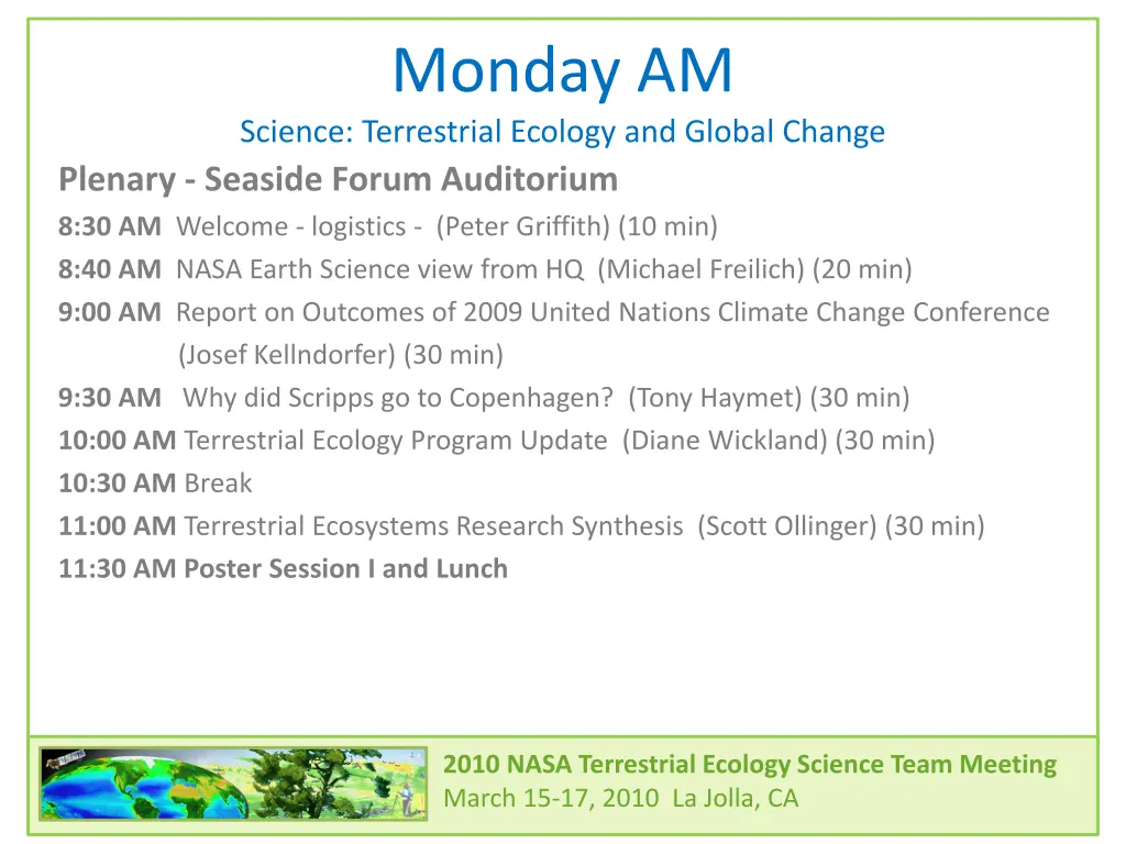 monday am science terrestrial ecology and global