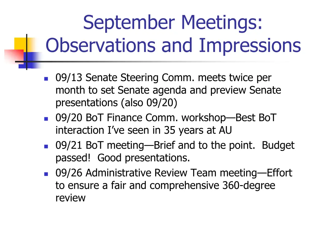 september meetings observations and impressions 2