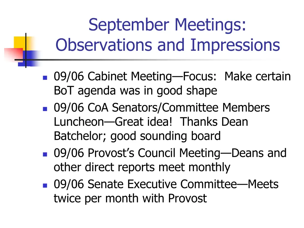 september meetings observations and impressions