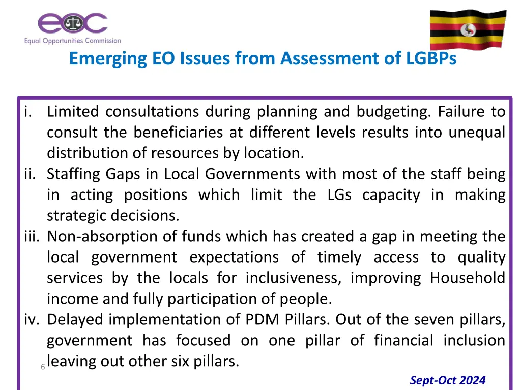 emerging eo issues from assessment of lgbps