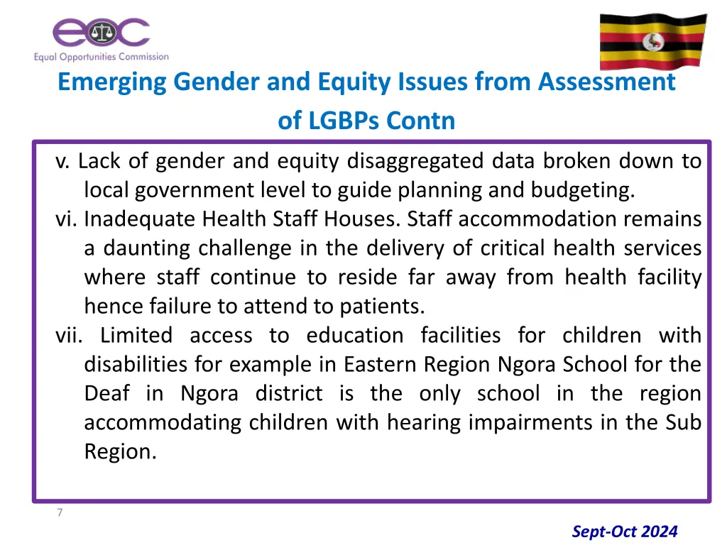 emerging gender and equity issues from assessment