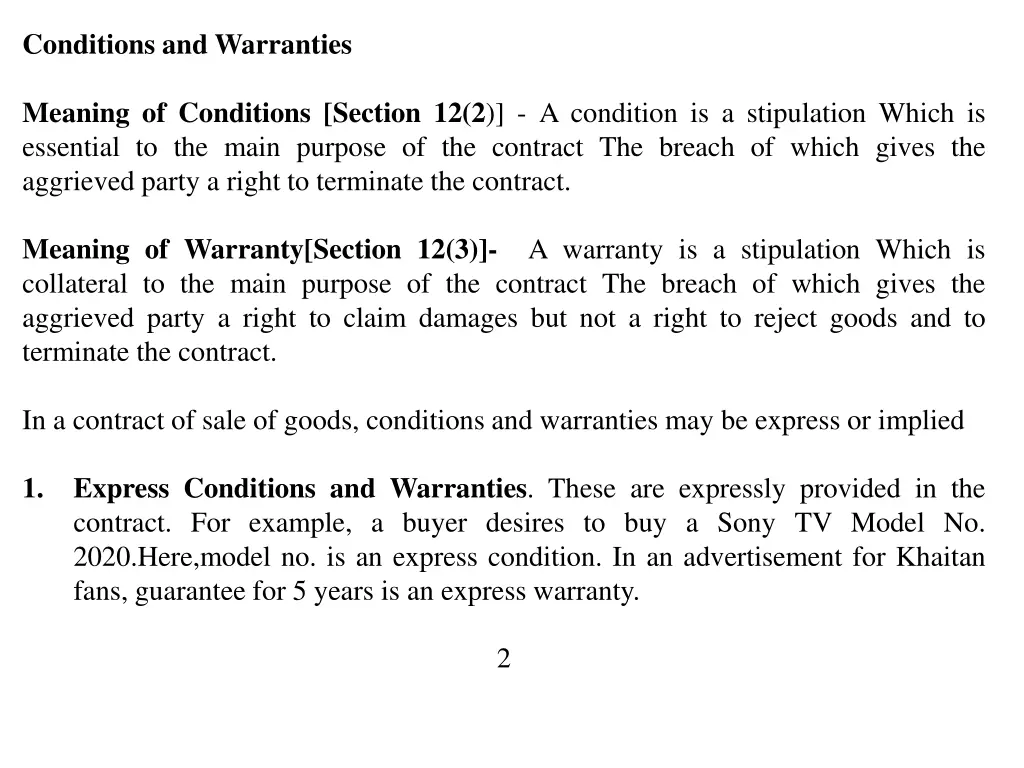 conditions and warranties