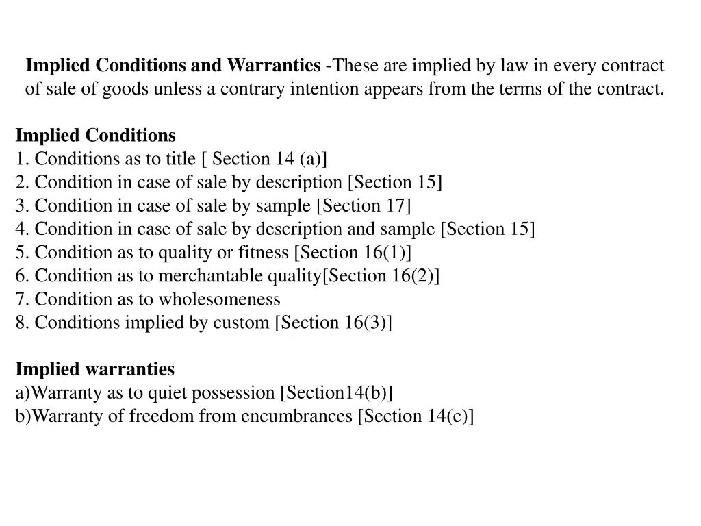 implied conditions and warranties these