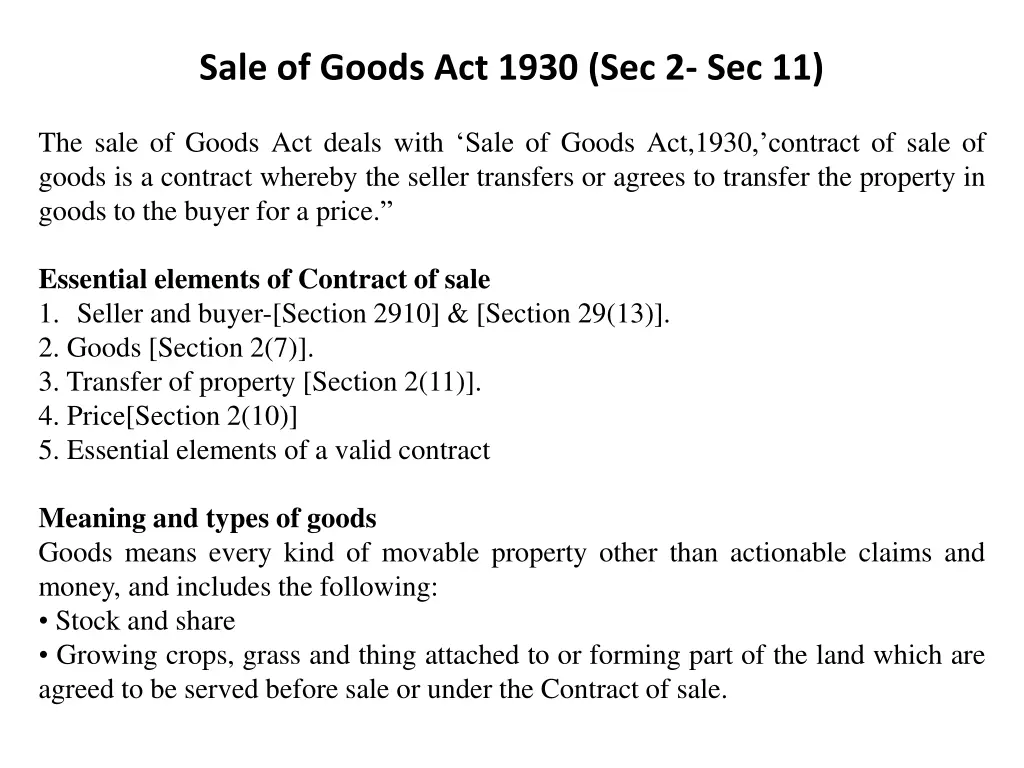 sale of goods act 1930 sec 2 sec 11