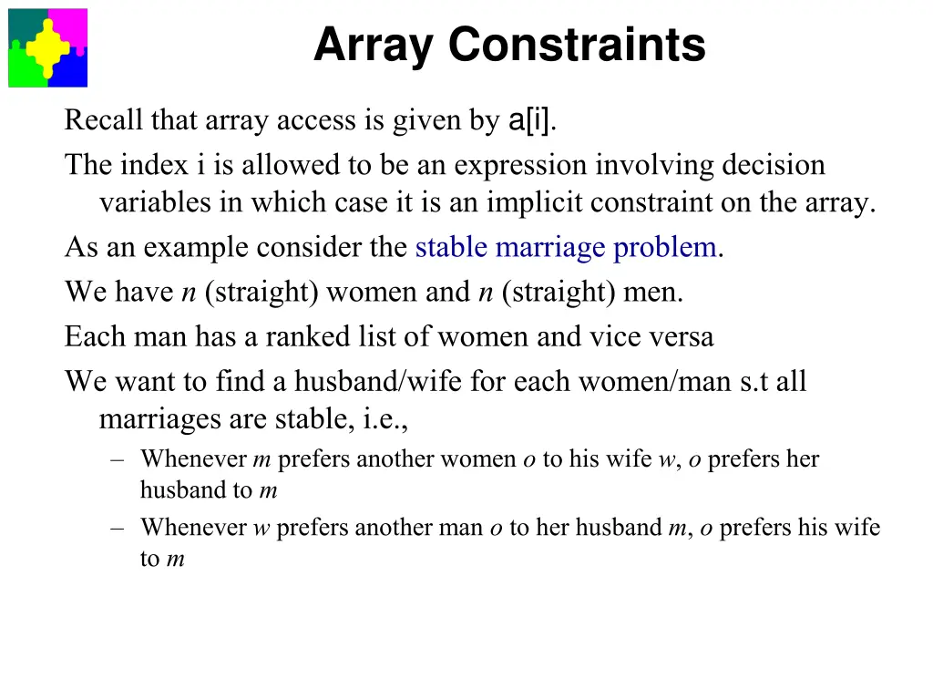 array constraints