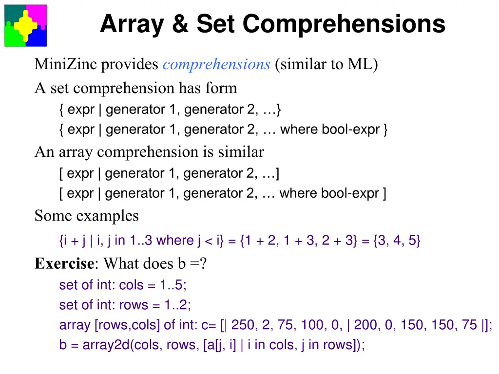 array set comprehensions
