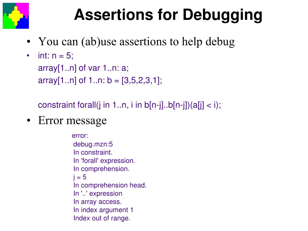 assertions for debugging