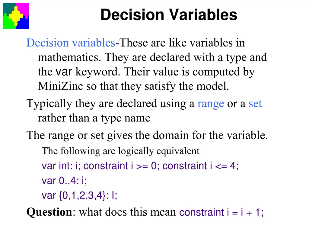 decision variables