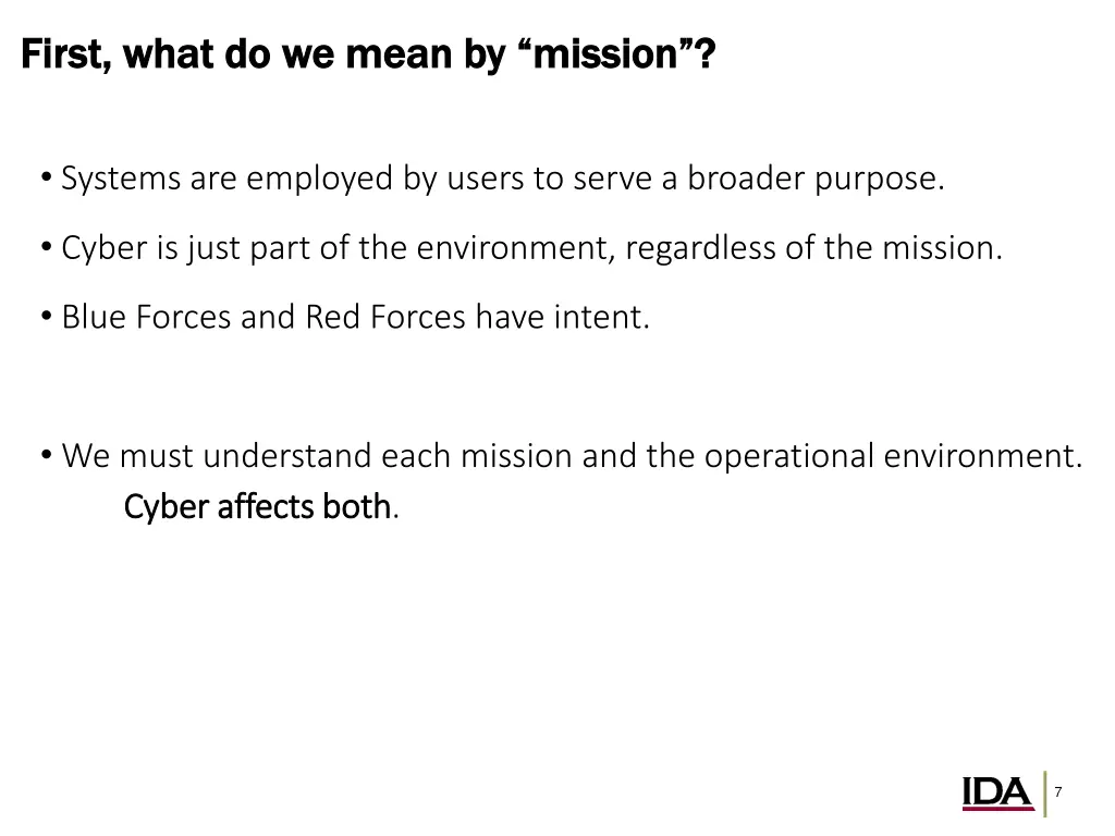 first what do we mean by mission first what