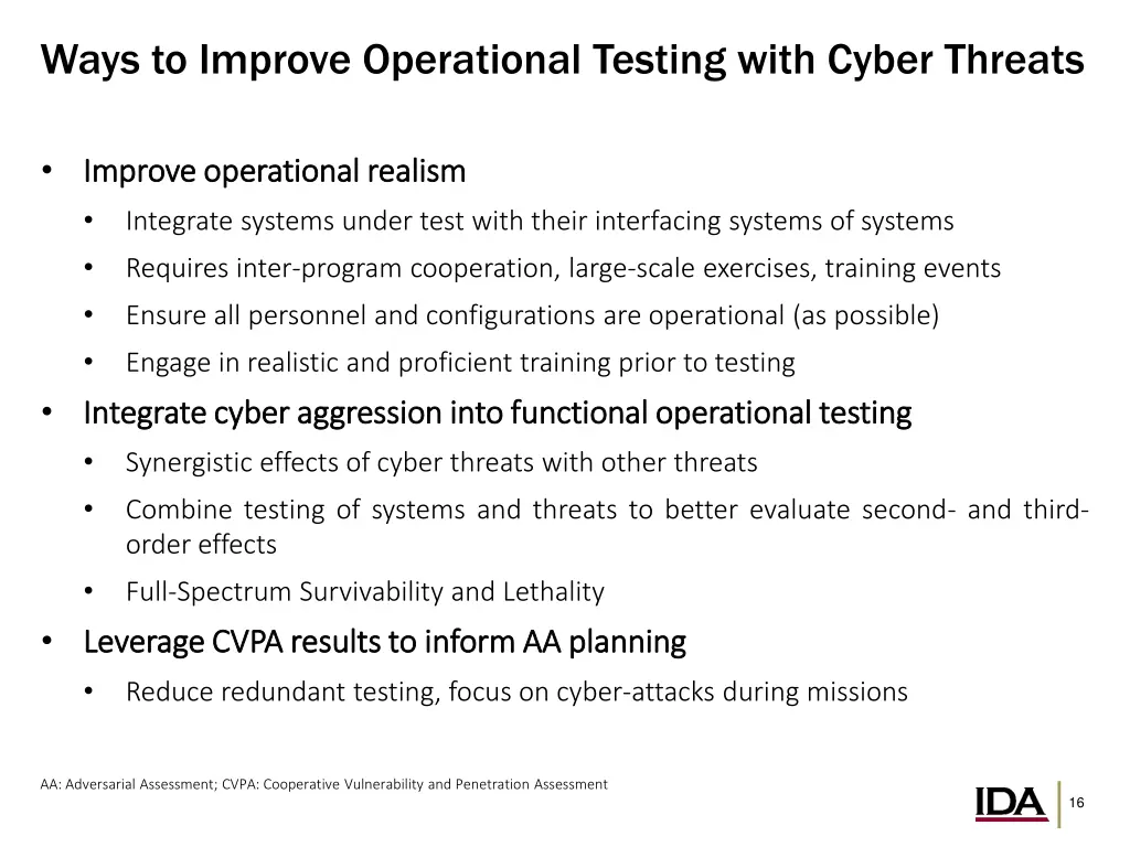 ways to improve operational testing with cyber