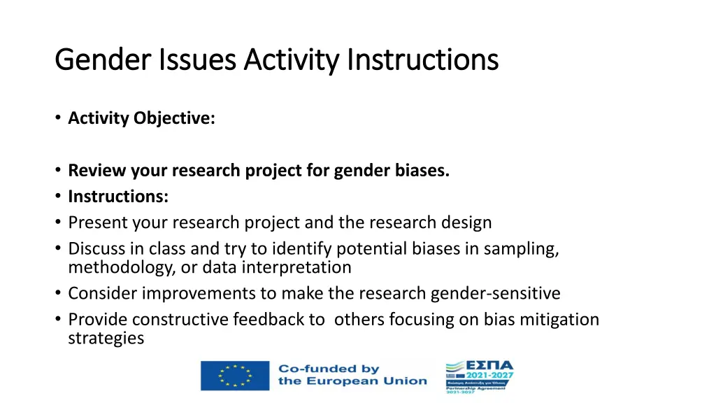 gender issues activity instructions gender issues