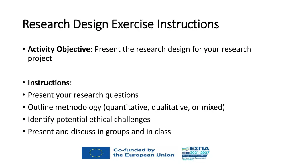 research design exercise instructions research