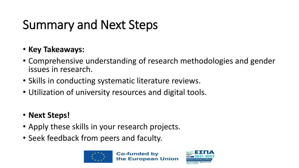 summary and next steps summary and next steps