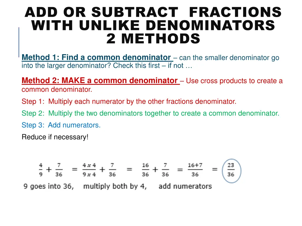 add or subtract fractions with unlike