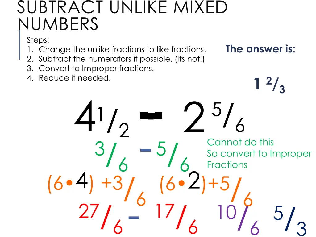 subtract unlike mixed numbers steps 1 change 1