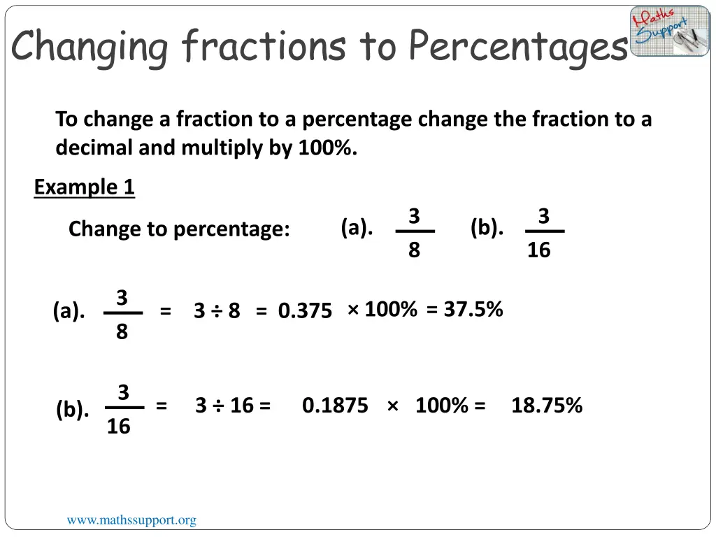 changing fractions to percentages