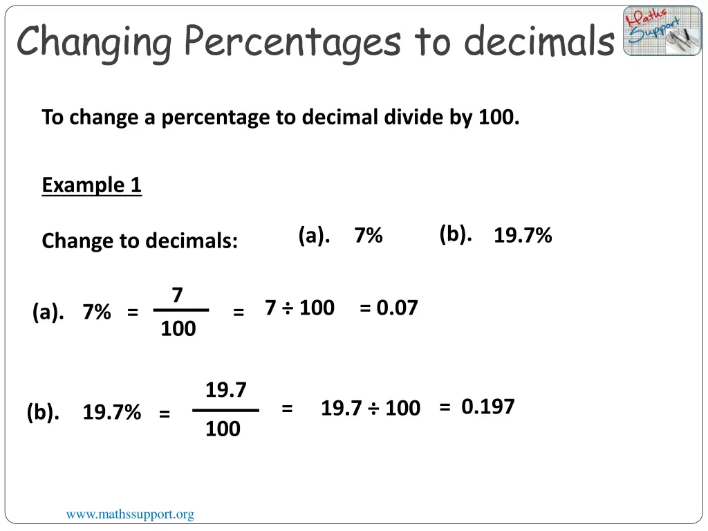 changing percentages to decimals