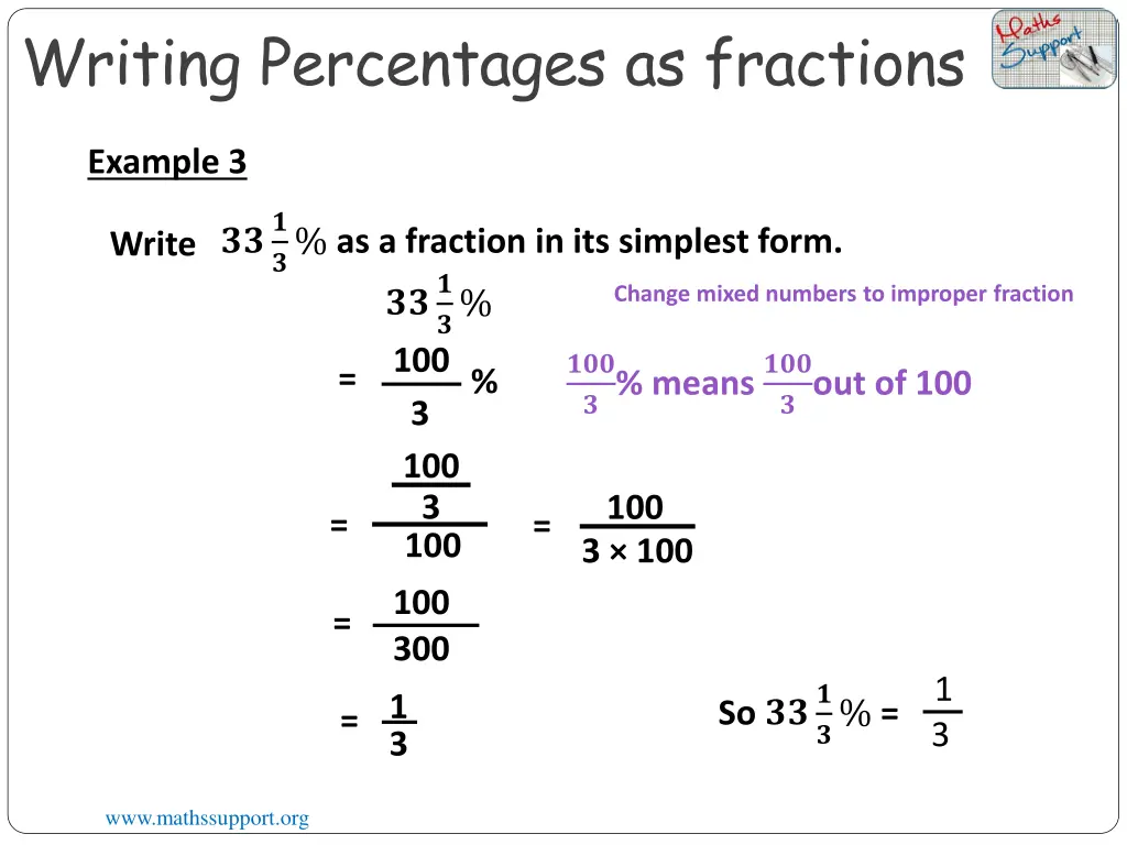 writing percentages as fractions 2