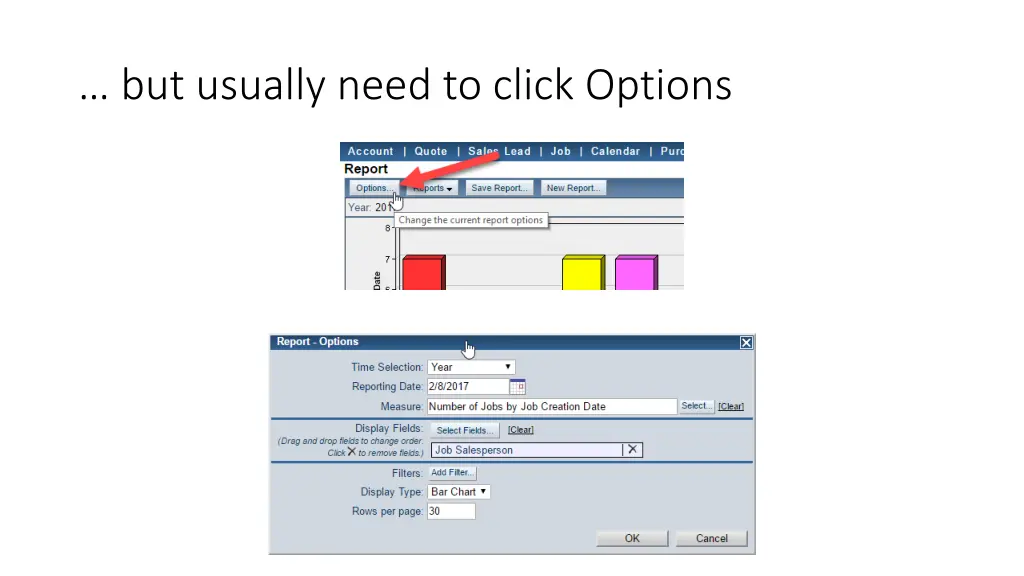 but usually need to click options
