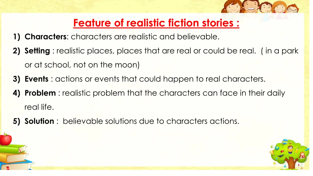 feature of realistic fiction stories 1 characters