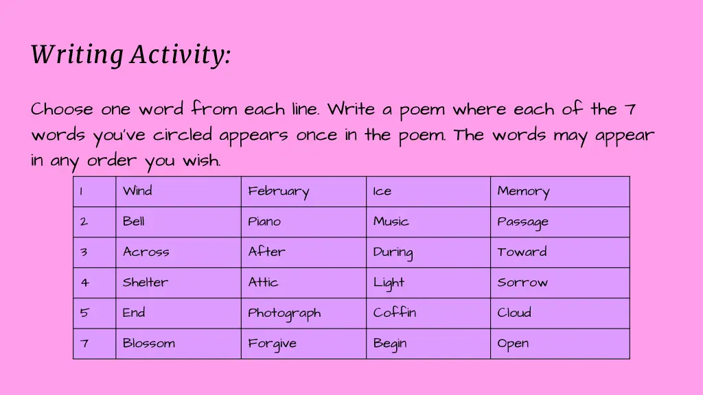 writing activity